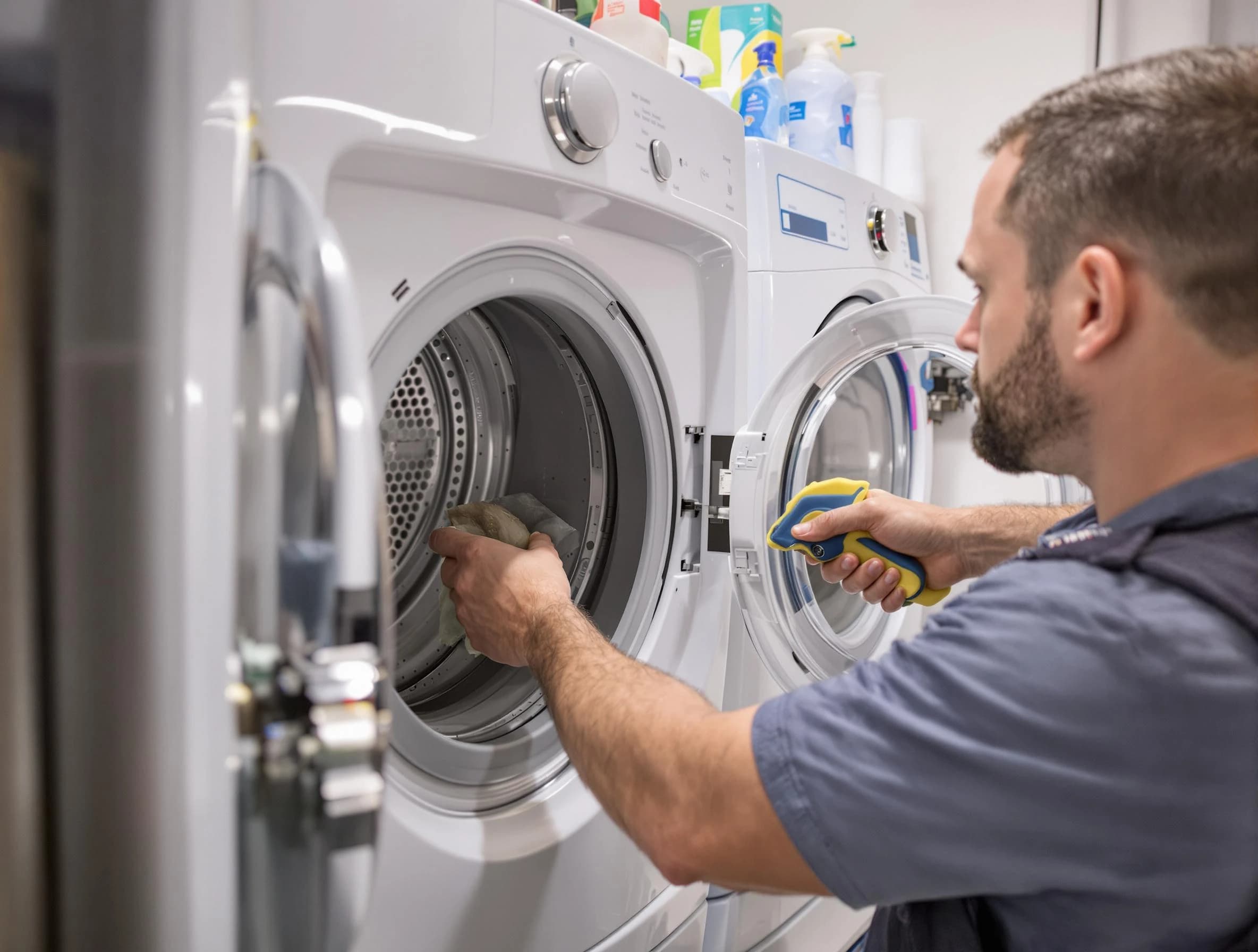 Florence Dryer Vent Cleaning specialist removing lint buildup from a dryer lint trap system in Florence