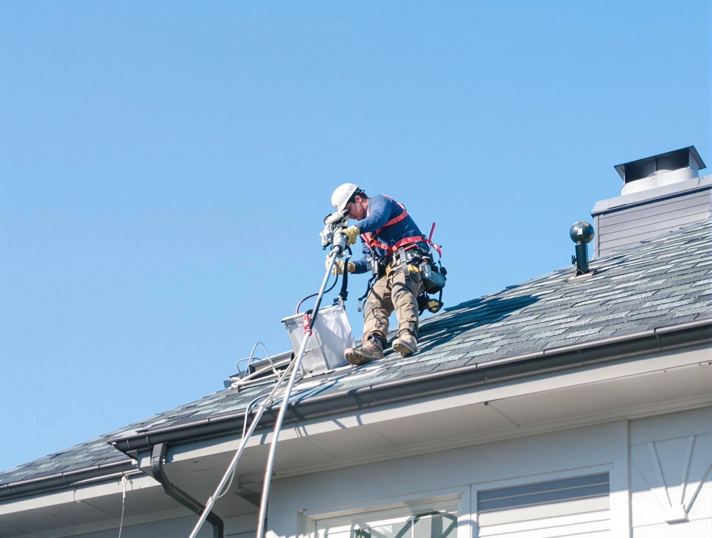 Florence Dryer Vent Cleaning certified technician cleaning a roof-mounted dryer vent system in Florence