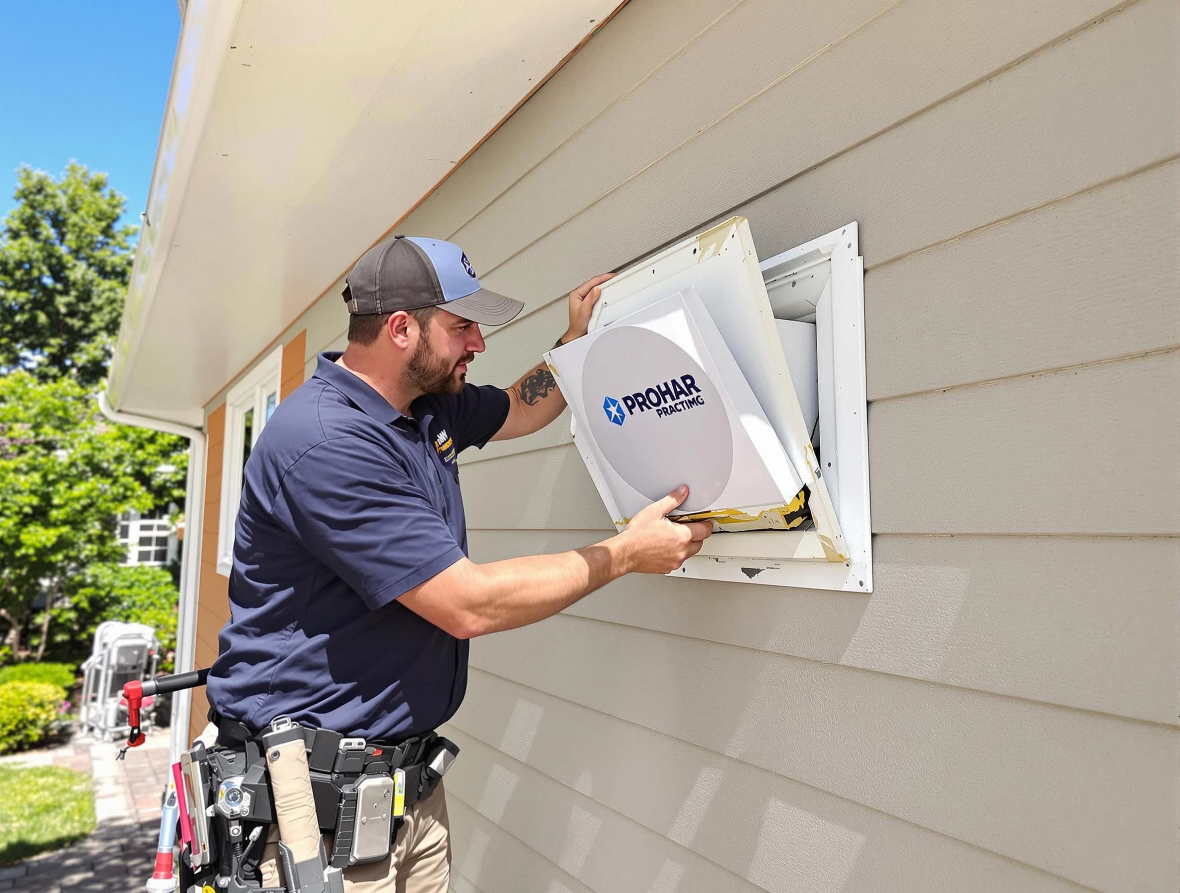 Florence Dryer Vent Cleaning technician installing a new protective dryer vent cover on a home in Florence