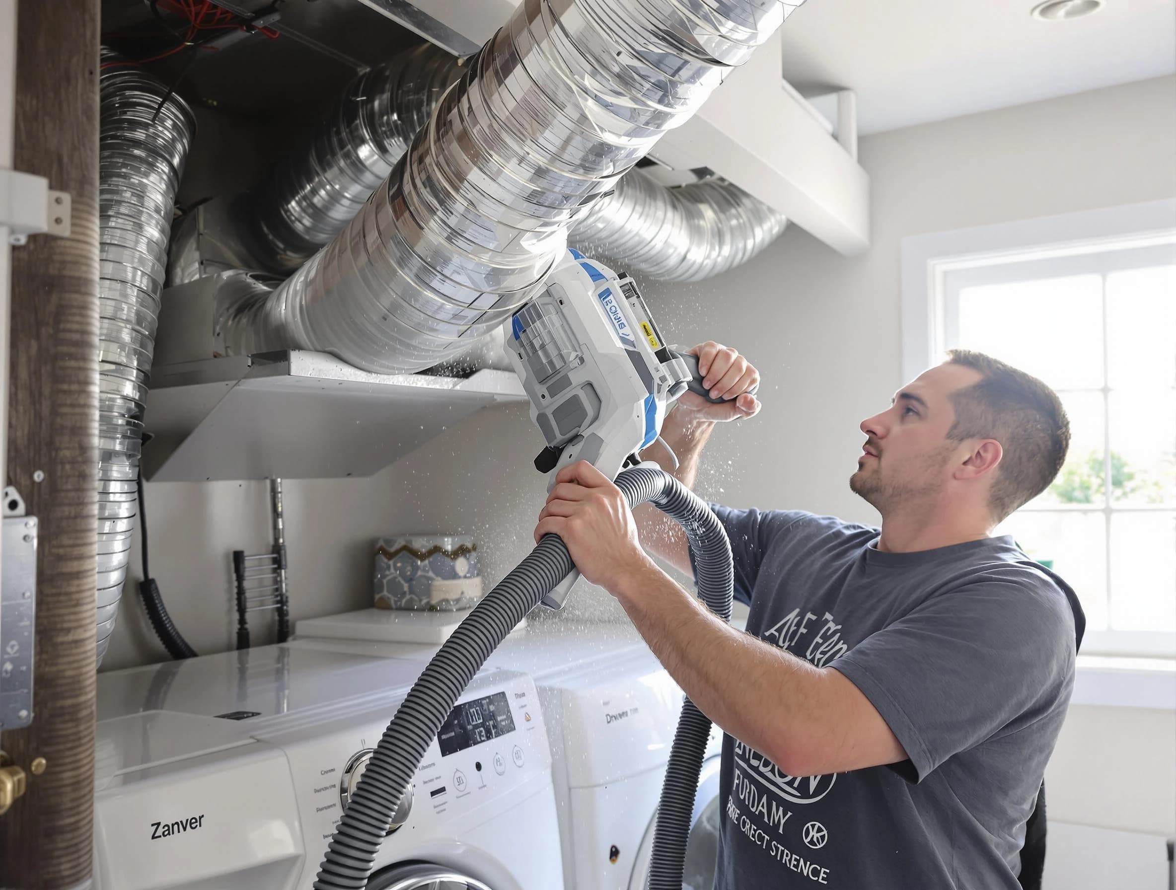 Florence Dryer Vent Cleaning specialist cleaning deep within a dryer vent duct system in Florence
